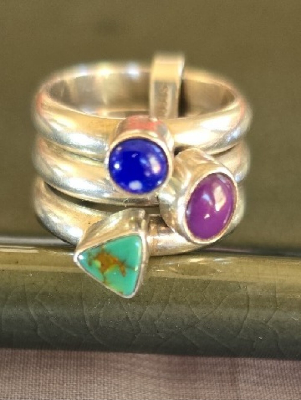 Sterling Silver Turquoise Lapis Sugilite Multi Band Statement Ring Sz 7 - Picture 3 of 11